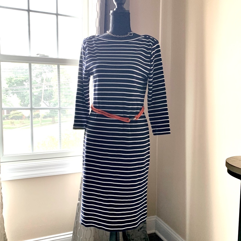 RALPH LAUREN Boating Dress, Navy & White, Roped Belt, Size S, 100% cotton.
